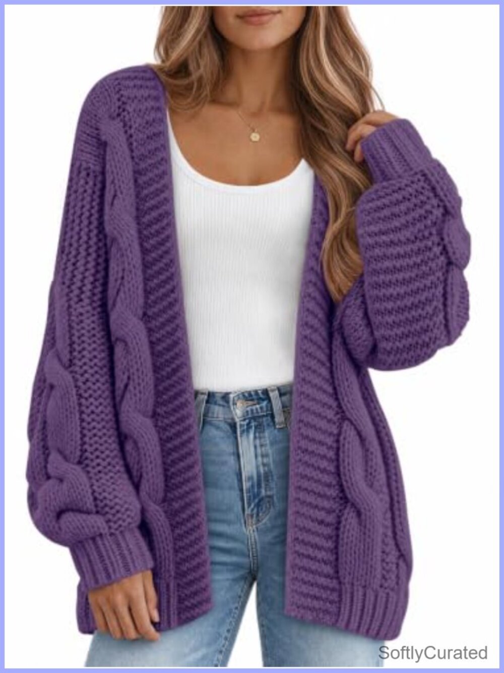 Cable Knit Open Front Cardigan Chunky Oversized Fall Winter Sweater